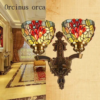 

European double headed glass wall lamp living room bedroom corridor Mediterranean alloy wall lamp free shipping