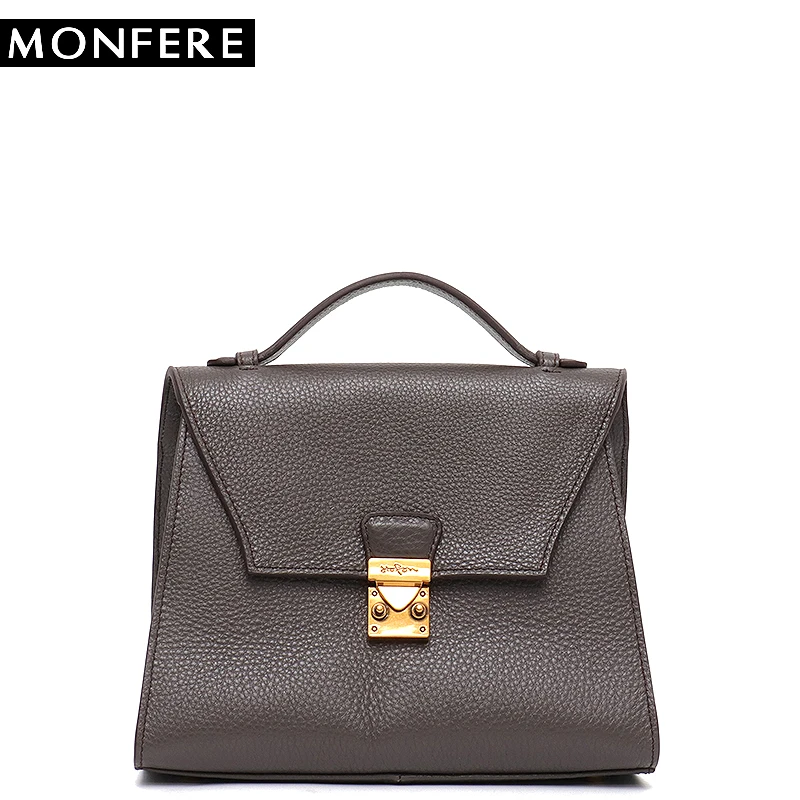 

MONFERE New Small Flap Girl Fashion Tote Bags for Women Cow Leather Metal Lock Shoulder&Messenger Bag Lady Design Purse&Handbag