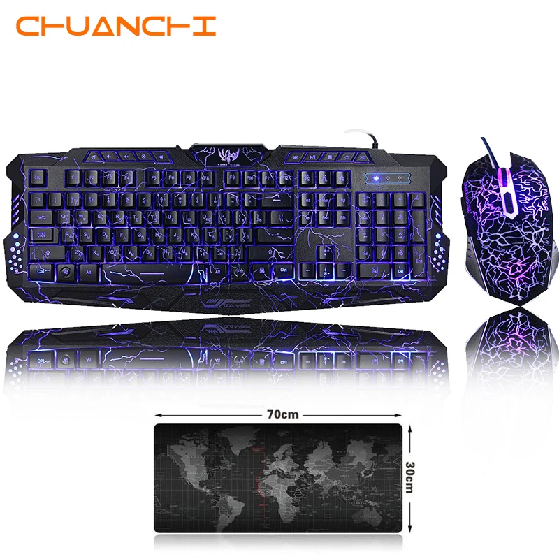  Newest M300 English/ Russian Gaming Keyboard Mouse Combos Colorful Breathing RGB/LED Backlight USB 