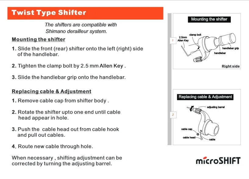 Microshift Twist MTB велосипедный велосипед левый и правый поворотный рычаг переключения передач 3X7 скоростей поездки DIP совместимый для Shimano переключения передач