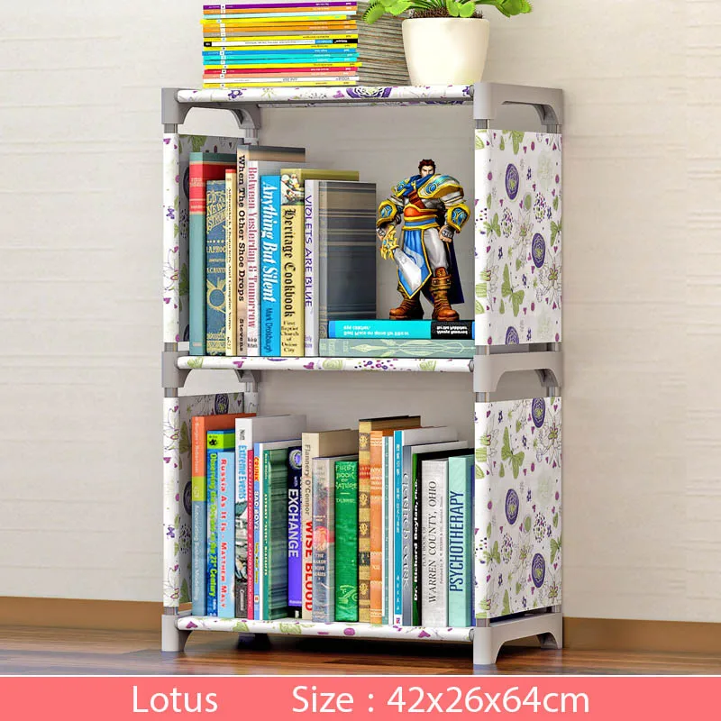 Multi-layer Simple Bookshelf Non-woven fabric organizer storage cabinet Assembly wall shelf bookcase home living room Furniture - Цвет: 3L-S-Lotus