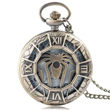 Бронзовый Человек-паук узор полые кварцевые карманные часы Паук Марка мужские и женские винтажные современные ожерелья кулон подарки на день рождения