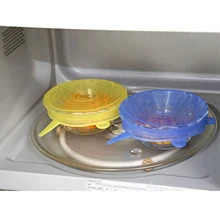 Многоцветный растягивается 6 шт. универсальная чаша крышка еда контейнер силиконовые Защитная крышка холодильник микроволновая печь герметичные силиконовые обёрт