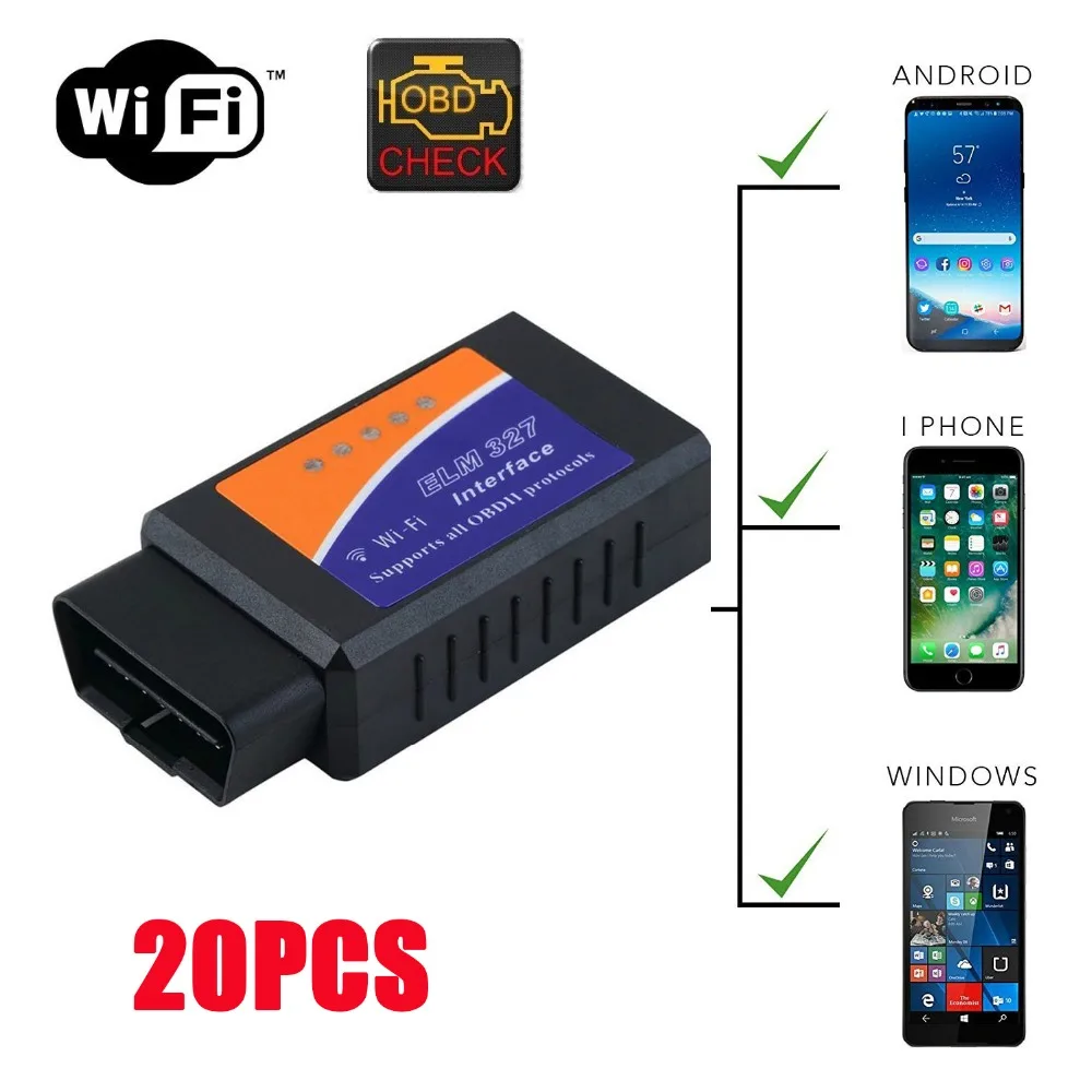 20pcs New Auto OBDII Code Reader V1.5 ELM327 WIFI Wireless Supports All ...