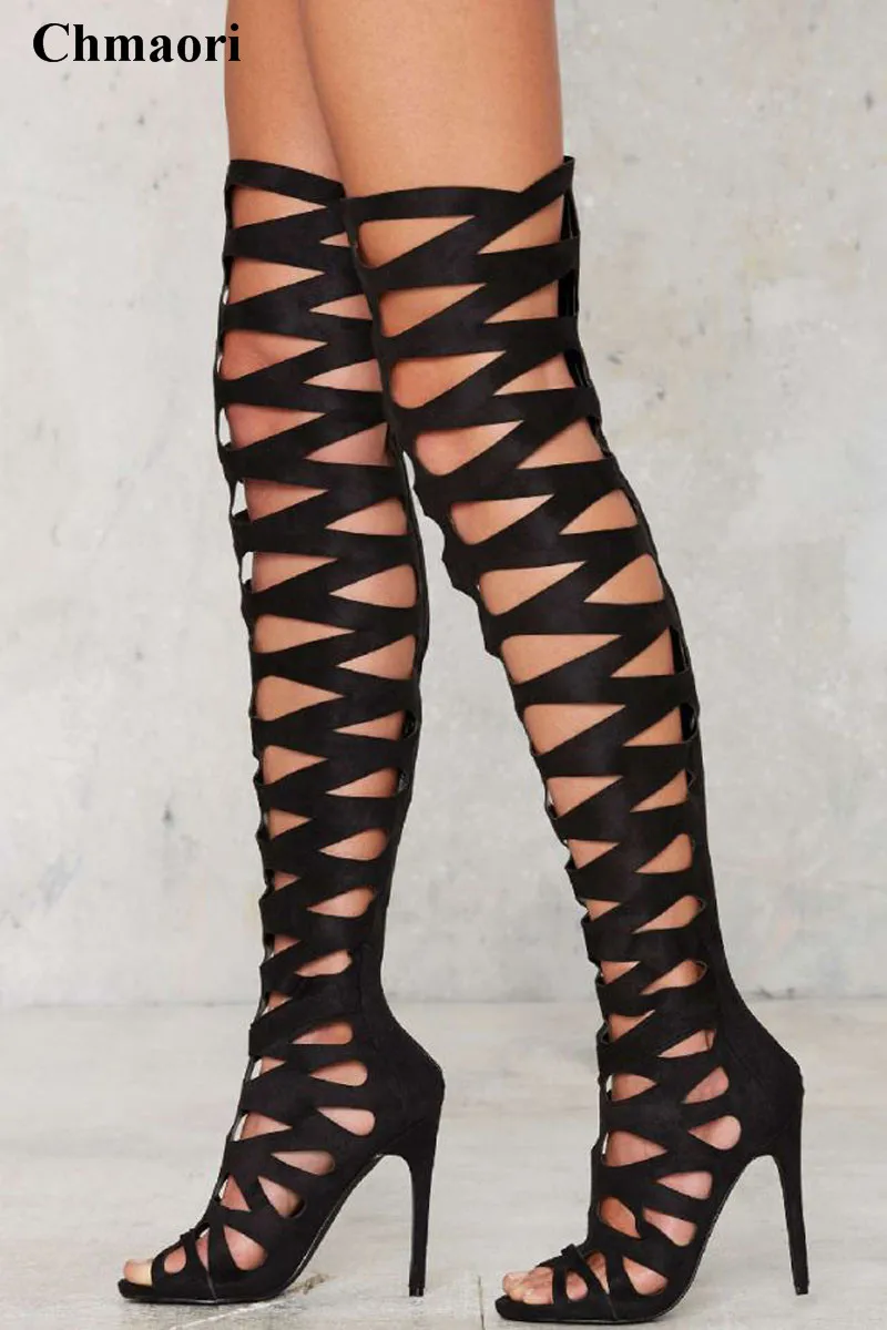 Sexy Women Fashion Open Toe Strap Cross Over Knee Gladiator Boots Cut-out Long High Heel Sandal Boots Dress Shoes Sexy Women Fashion Open Toe Strap Cross Over Knee Gladiator Boots Cut-out Long High Heel Sandal Boots Dress Shoes