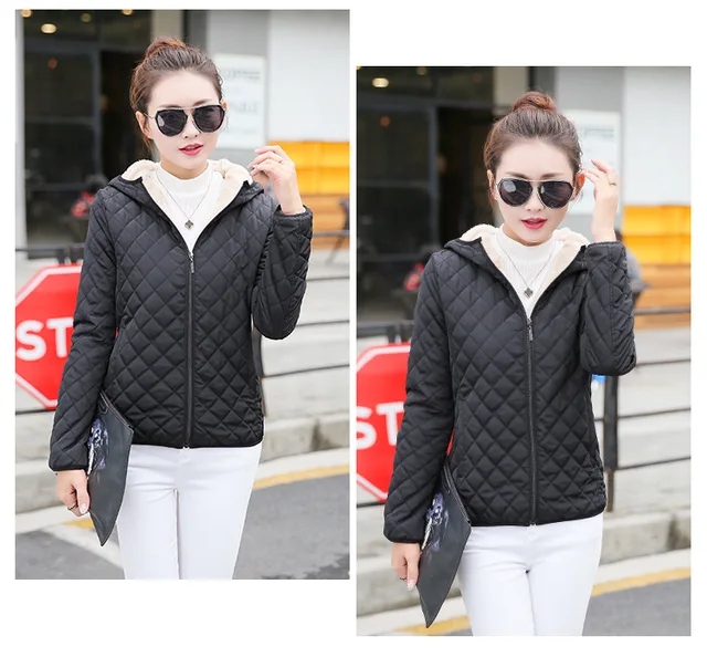 Autumn 2018 New Parkas basic jackets Female Women Winter plus velvet lamb hooded Coats Cotton Winter Jacket Womens Outwear coat -