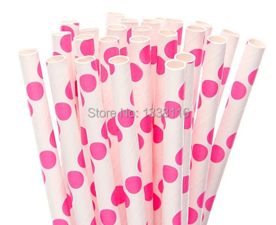 Pink Polka Dot Paper Straws