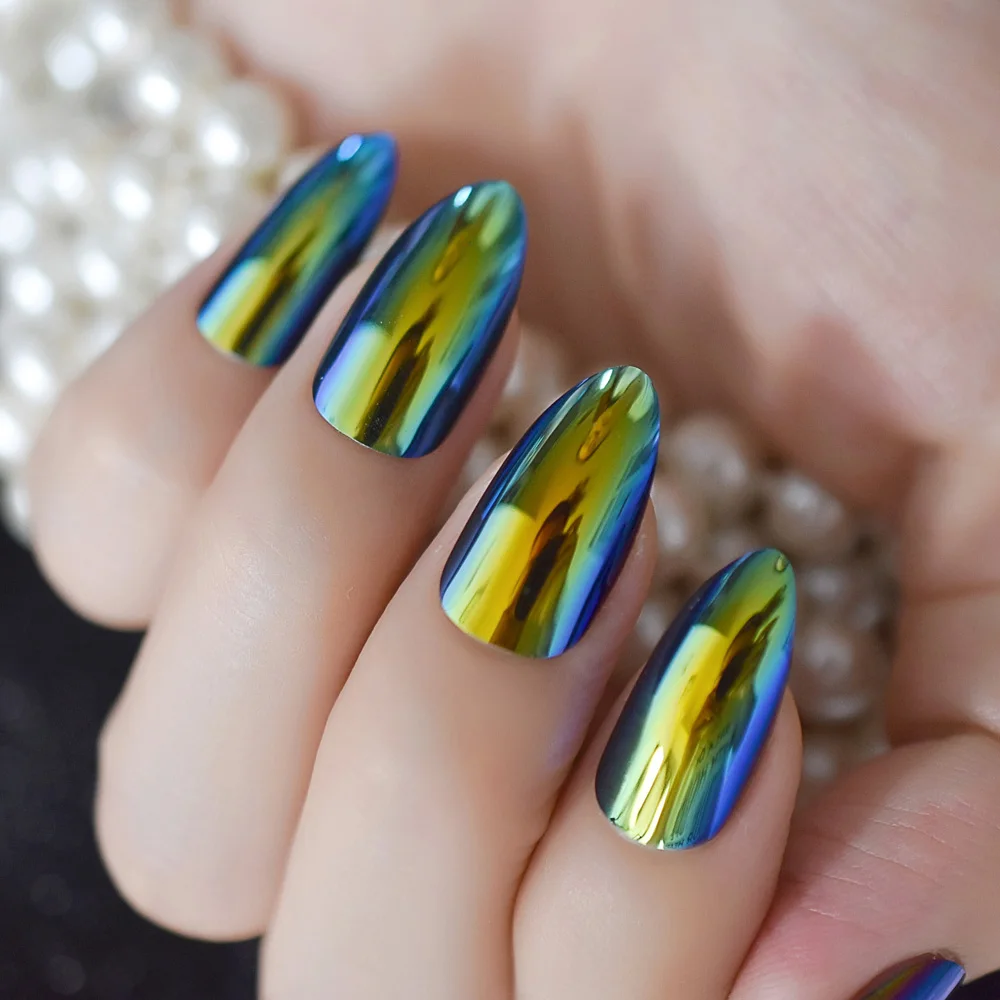 Aliexpress Com Buy Yellow Shine Chrome Fake Nails Stiletto Aliexpress Com Buy Yellow Shine Chrome Fake Nails Stiletto