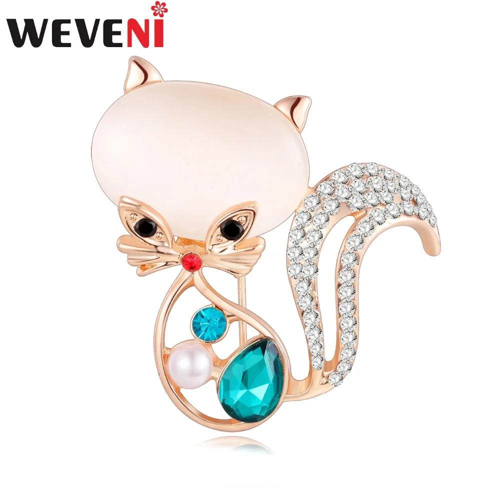 

WEVENI Crystal Opal Cat Brooch For Women Brooches Pin Collar Suit Scarf Decoration Kitten Souvenir New Fashion Animal Jewelry