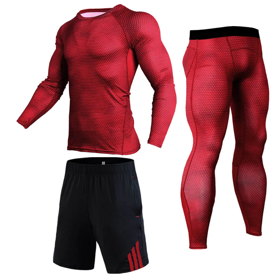 Для мужчин компрессионные, для бега, зимний костюм на Термальность нижнее белье спортивные костюмы плотная зимняя одежда Для мужчин спортивный костюм спортивный топ смешанных боевых искусств(MMA) Костюмы спортивный костюм 4XL - Цвет: red 3
