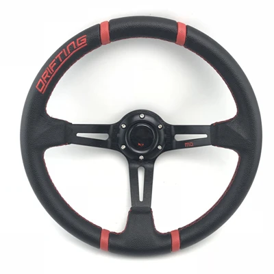 Для спортивного автомобиля кожаное рулевое колесо/14 дюймов с ручной вышивкой гоночный руль Универсальный руль del в машине - Цвет: Черный