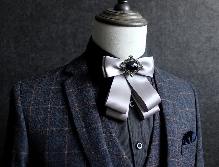 Для мужчин Бизнес Свадебный костюм вырезом рубашка с воротником ленты галстук-бабочка новый роскошный галстук горного хрусталя сплава