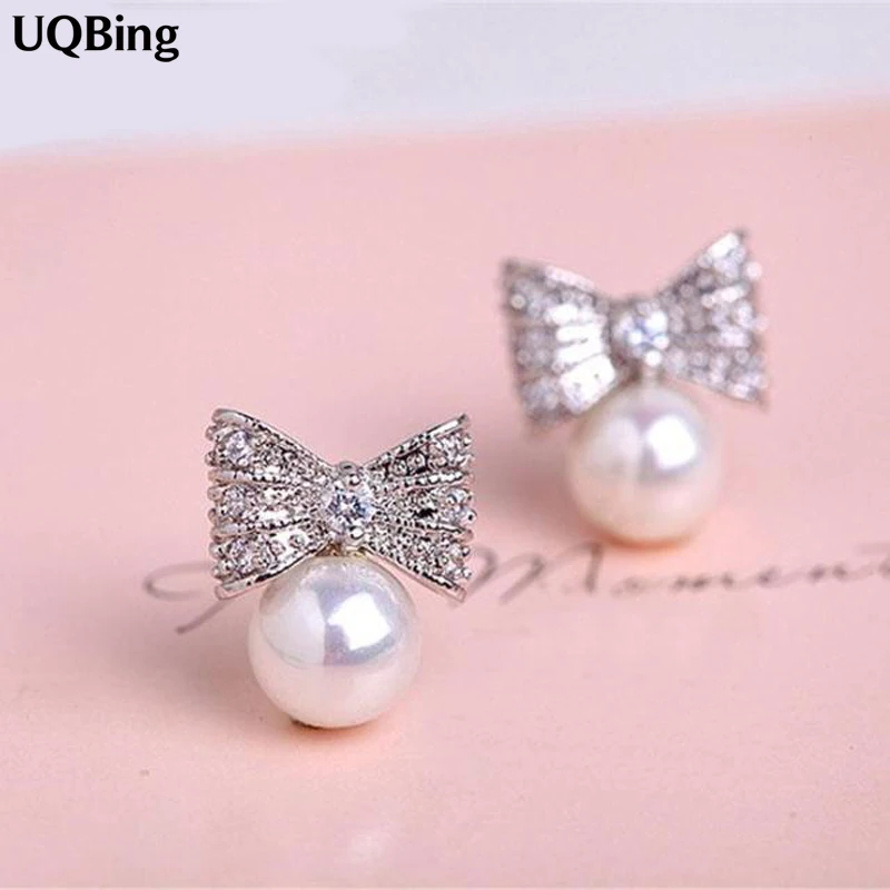 Pata 925 пробы серебряные ювелирные изделия лук жемчуг серьги-гвоздики чистый 925 серебряные серьги Brincos Pendientes de Plata