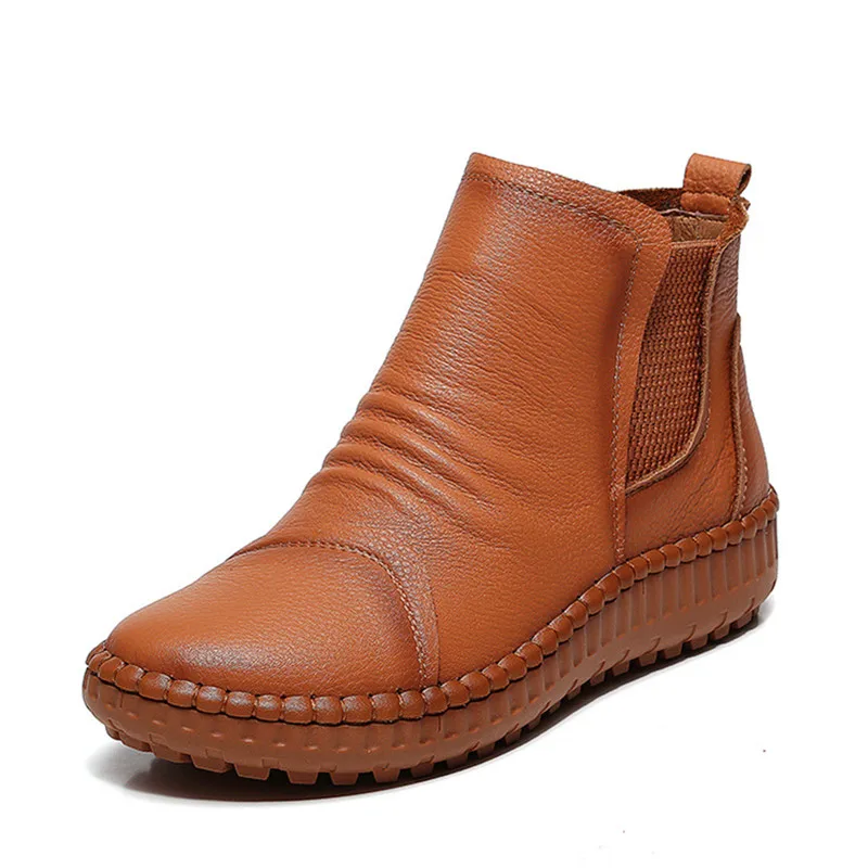 

New Women Old Mother Female Ladies Shoes Boots Cow Genuine Leather Casual Slip On Pigskin Soft Round Size 35-40 XY-2