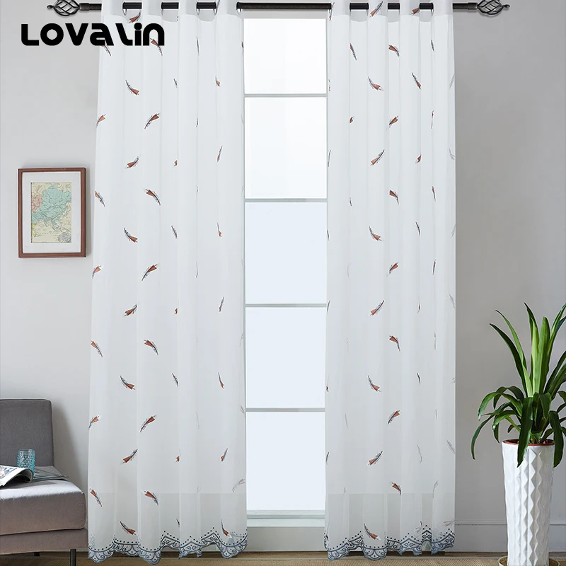 Lovalin новый дизайн перо вышитые Перспектива тюль шторы Белый Sheer вуаль оконные