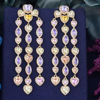 

GODKI 79mm Luxury Trendy Geometry Heart Design Full Mirco Paved Cubic Zirconia Wedding Drop Earring Fashion Jewelry
