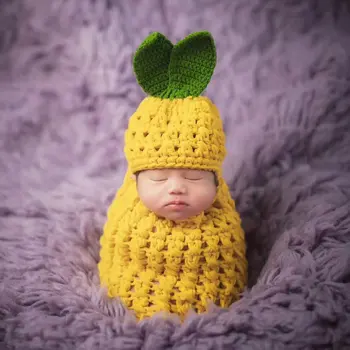 

2pcs/set Newborn Photography Props Pineapple Crochet Knitting Costume Hat+Sleeping Bag Photo Wrap Shoot Matching Accessories