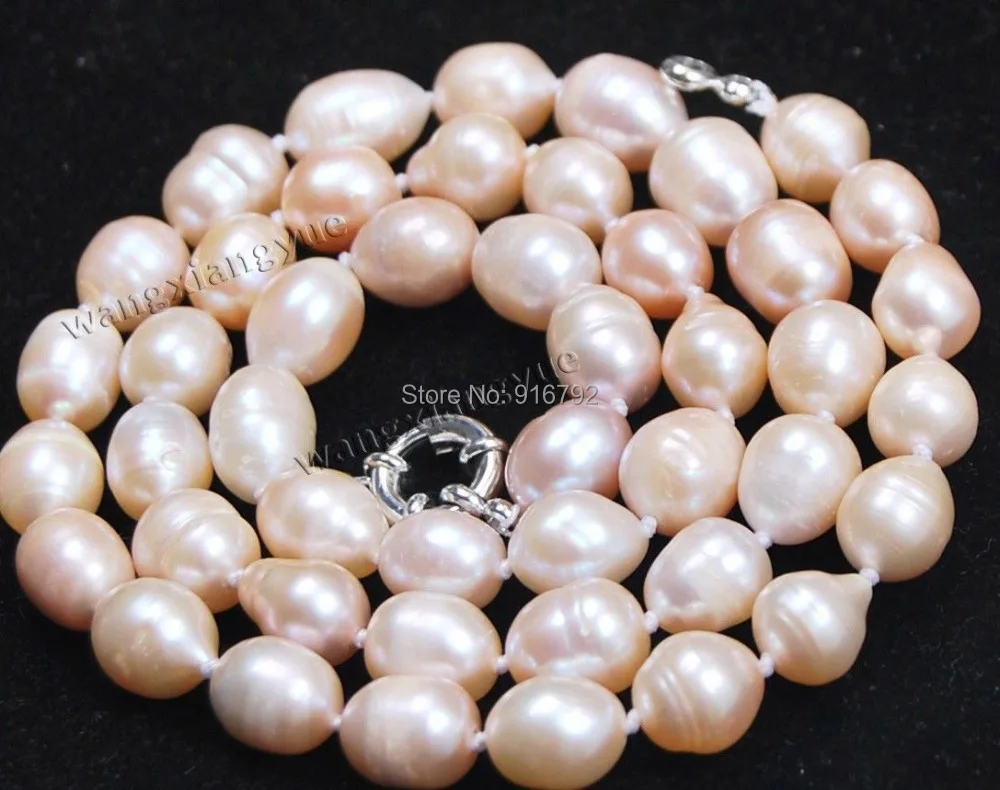 

YH@CS >>>>>>Long 24" Genuine Natural 10-11MM Rice Pink akoya cultured pearl necklace