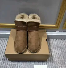 Fashion Women Snow Boots Genuine Sheepskin Leather Snow Boots 100 Natural Fur Winter Boots Warm Wool