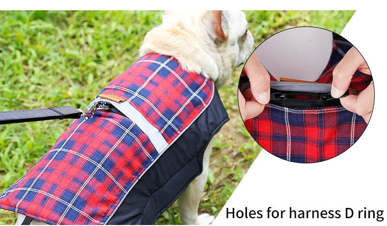 English Plaid Dog Clothes Thicken Autumn Winter Dog Jacket Vest Big Dog Reflective Warm Clothing Pet Coat