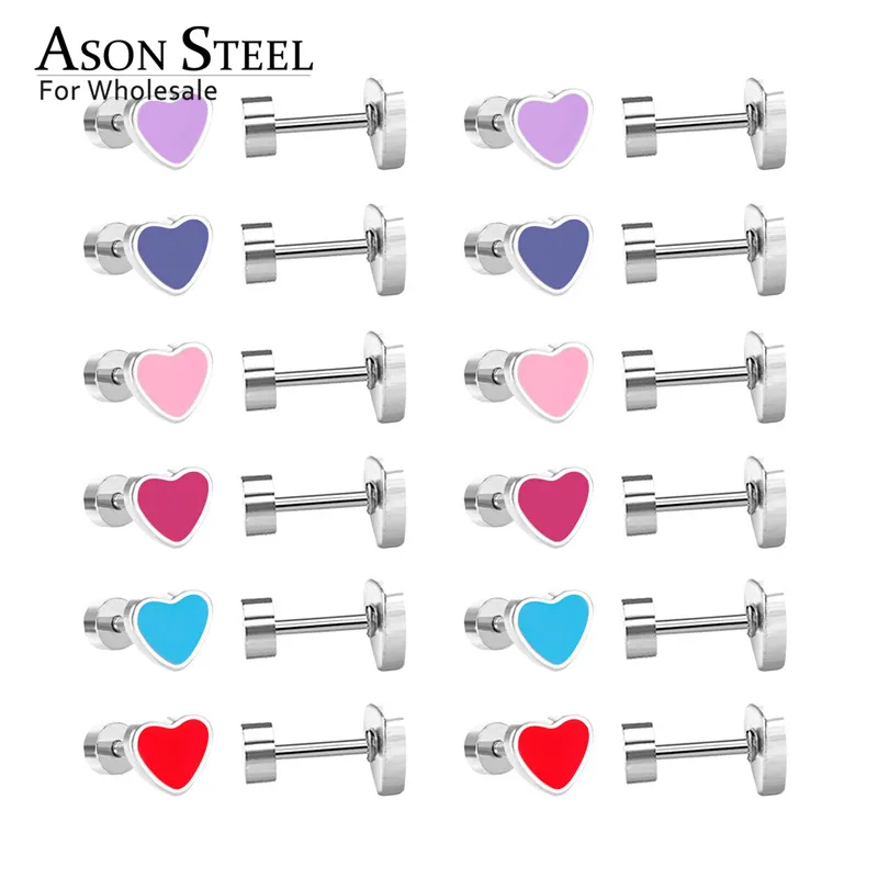 Серьги гвоздики ASONSTEEL 12 парт/лот золотого/серебряного цвета в форме сердца с