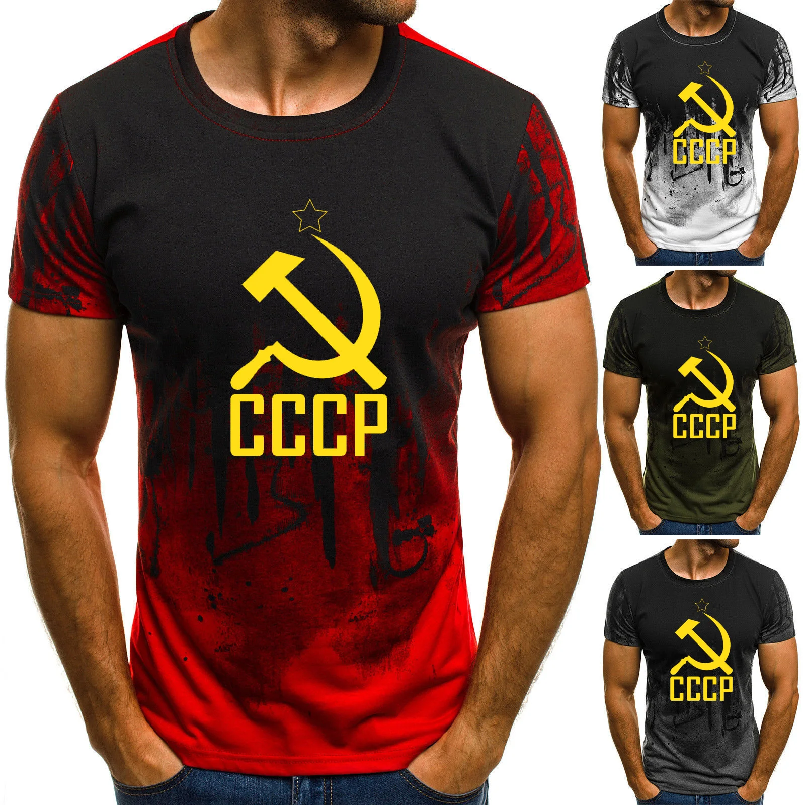 

2019 Soviet Flag Hammer and Sickle Communist Communism USSR CCCP russia T Shirts Camouflage Tee Camisetas Men Clothing Casual