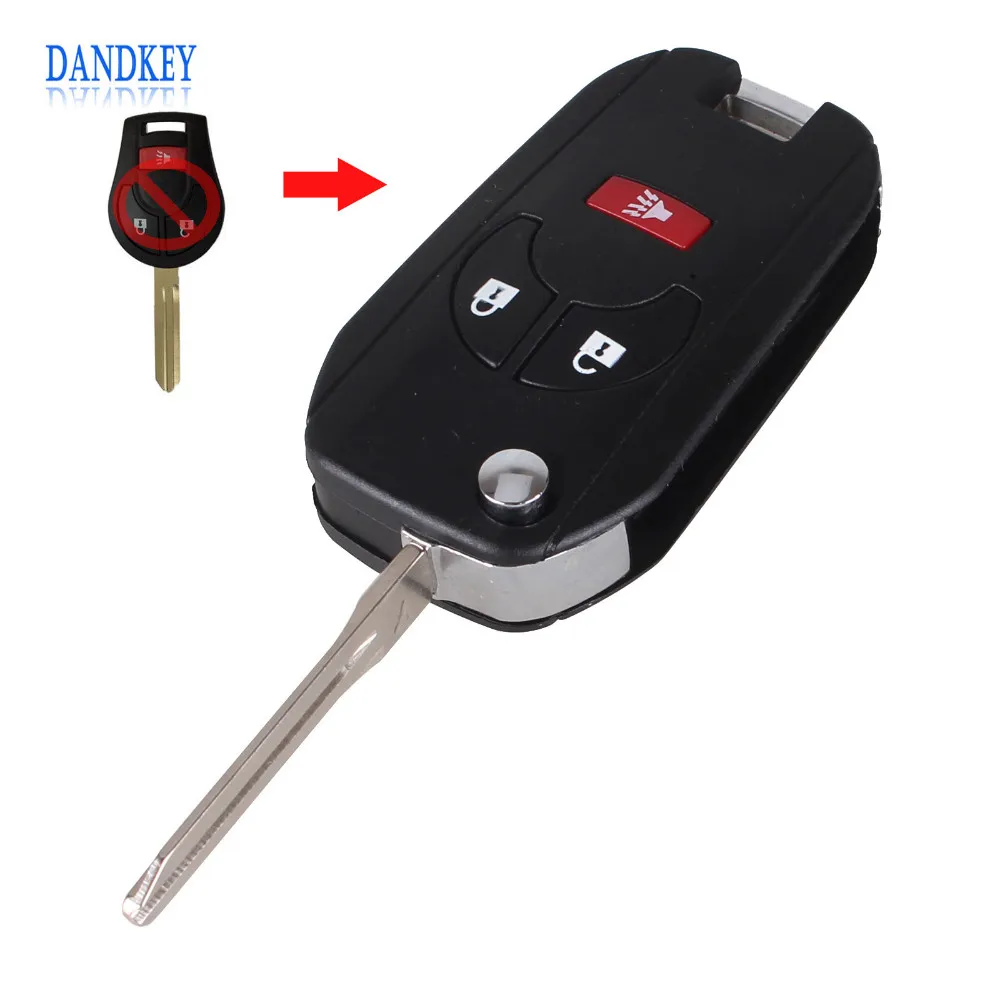 Dandkey 3 кнопки Uncut пустой флип складной ключ оболочки чехол для Nissan Cube Juke Rogue 2+ 1 Panic ключ оболочки