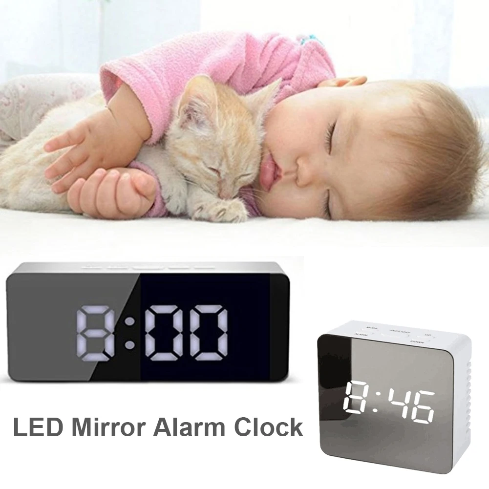 

140mm LED Mirror Alarm Clock Digital Clock Snooze Display Time Night Led Light Table Desktop Alarm Clock Despertador