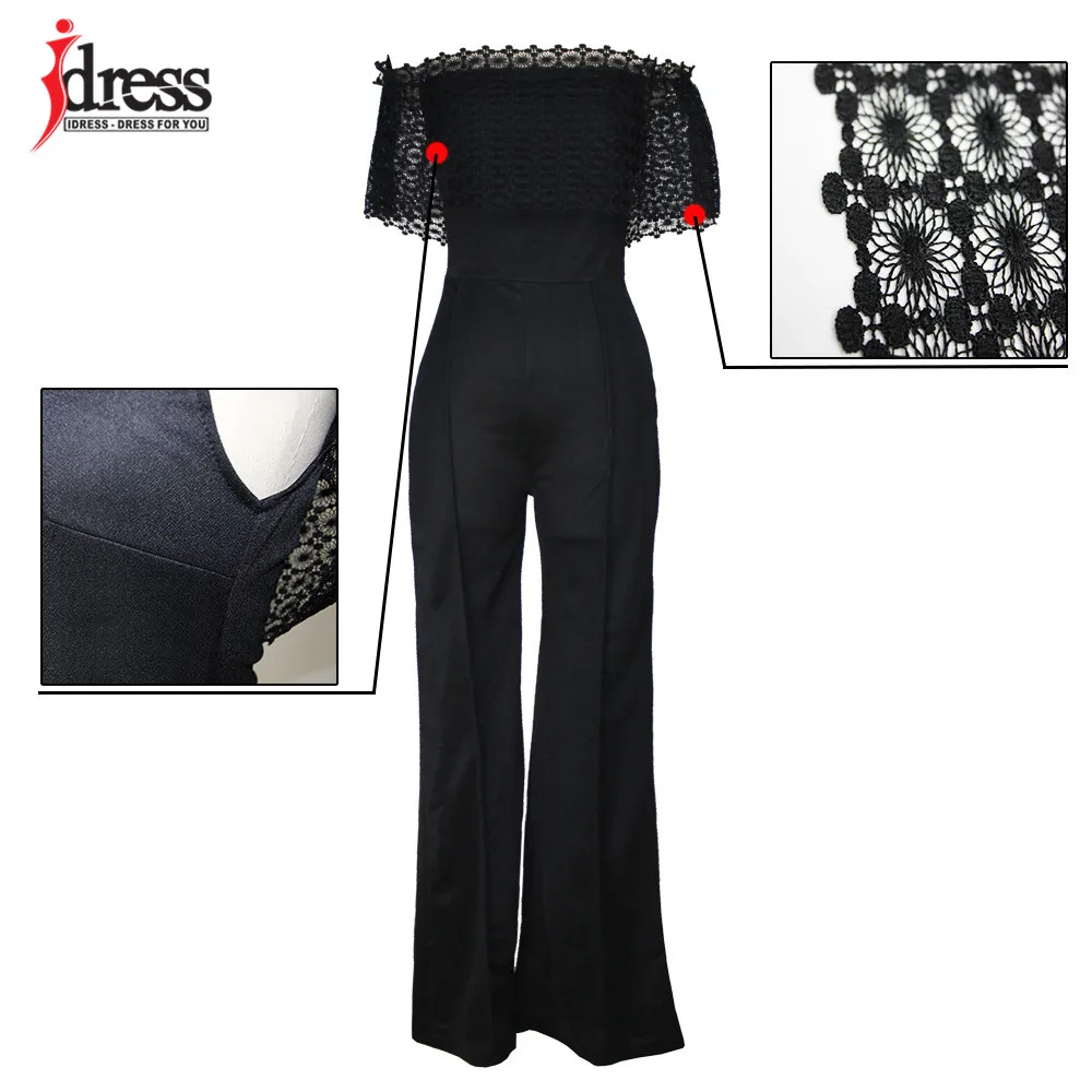 IDress New Arrival Casual Slash Neck Strapless Black Women Jumpsuits Off the Shoulder Top Long Pants Loose Ladies Romper (5)