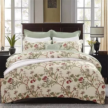 

New Style Cotton Bedding Set,Floral and Grass Geometry Pattern,Modern Flower Queen Size Stripe Bed Duvet Cover Set Pillow Cases