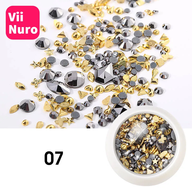 

ViiNuro Flat Mix Rhinestone Decoration 14 Style Jewelry Nail Supplies For 3D Nail Art Metal Nails Accessoires For Decoration