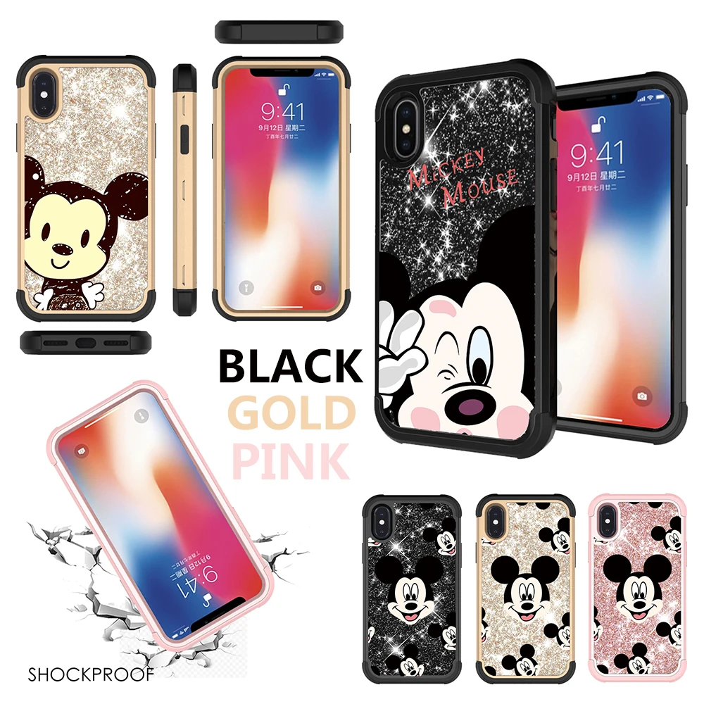 

Cartoon Mickey Mouse Shiny Bling Fashion Protective Phone Case Cover For Apple iPhone X XR XS MAX Samsung Galaxy S9 Plus Note 9
