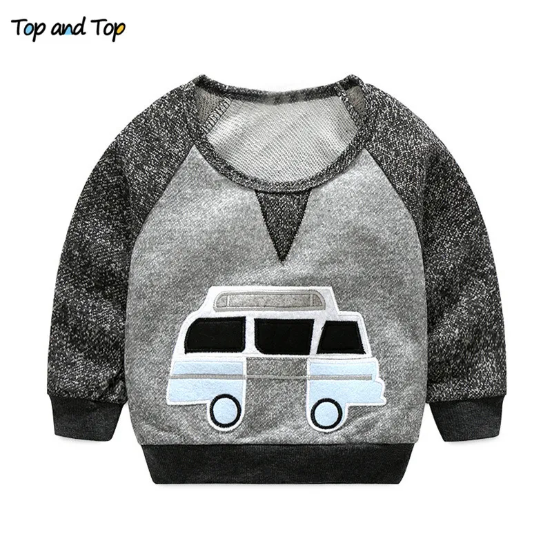 

Top and Top Spring Autumn Boys Cartoon Car Pattern Cardigan Kids O-Neck Sweatshirts Boys Outerwear Pullovers Children's Sweater