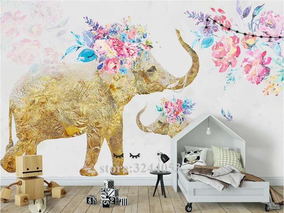 На заказ золотые обои Ручная роспись Слон фотообои ТВ фон кухня исследование спальня гостиная 3d настенные фрески