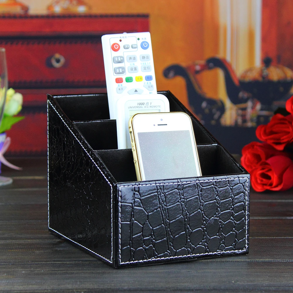 

PITEBO 3 slot leather desk remote controller home sundries storage box display presentation organizer case holder