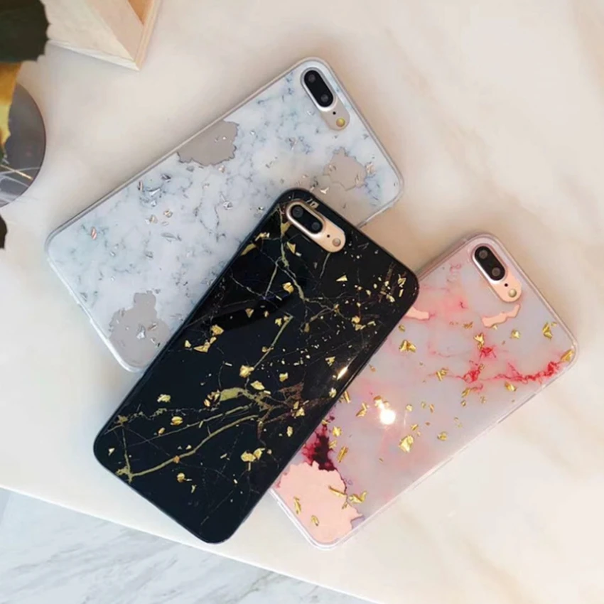 

Phone Case Applicable iPhoneXSmax Mobile Shell 6s/7plus Gold Foil Marble Epoxy Soft Shell PhoneCase