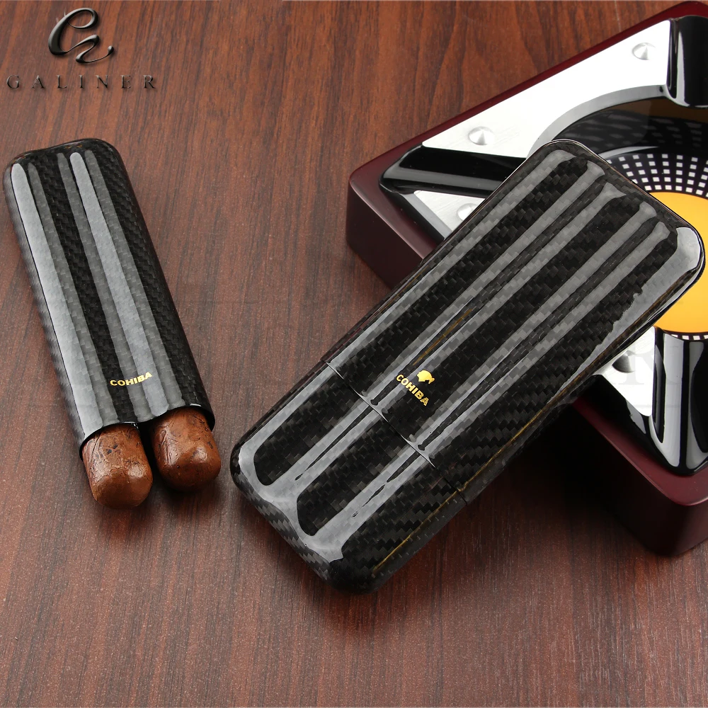 COHIBA Черный карбоновый блеск Чехол для сигар коробка 3 трубки держатель табака