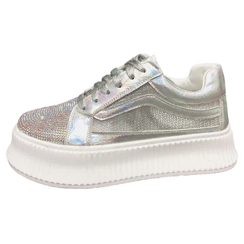 

2019 spring rhinestone thick-soled platform shoes female students breathable mesh casual running shoes