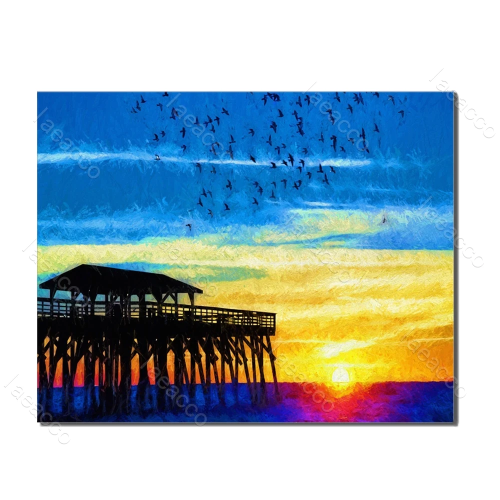 

Laeacco Nordic Painting in Canvas Wall Artwork Birds Sunrise Outside Posters and Prints Living Room Bedroom Home Decor No Frame