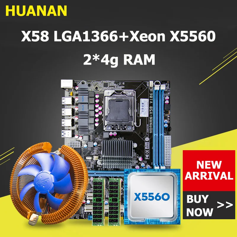 #Special Offers HUANAN X58 motherboard CPU RAM combos with cooler USB3.0 X58 LGA1366 motherboard CPU Xeon X5560 RAM 8G(2*4G) DDR3 server memory