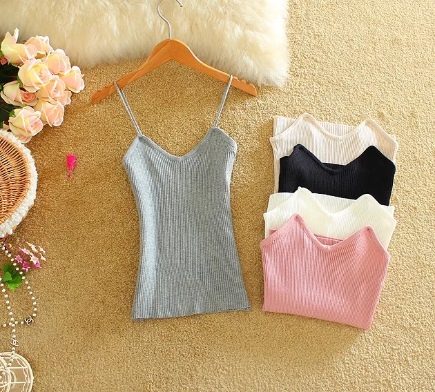 

20176 Sexy Women Knitted Camis Summer Solid Woman Slim Crop Tops Ladies Casual Tanks Top Women's Singlet Vest