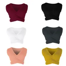 Women Summer Sleeveless Crop Top Sexy Criss Cross Cut Out Bandage Cami Vest Solid Color Wrap V-Neck Thread Ribbed Night Clubwear tie front cross wrap cami top