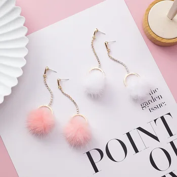 

12pairs/lot hair earrings with drill fringes and wool globe Earrings Korean fashion personality autumn and winter Earrings