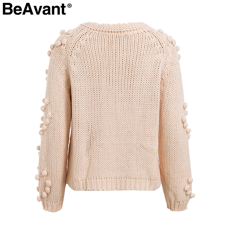 BeAvant O neck long sleeve knitted women sweater Casual hairball pink cardigan jumper 2018 Autumn streetwear winter outwear