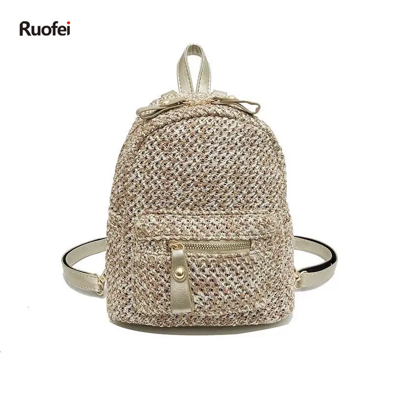 

Straw bag new women's woven backpack college rattan bag student bag girl summer beach bag travel mini backpack
