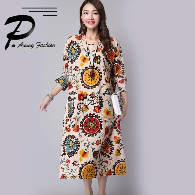 Lagenlook Plus Size LinenCotton Floral Pattern Long Dress Women's Interesting Plus Size Dress Patterns Lagenlook Plus Size LinenCotton Floral Pattern Long Dress Women's Interesting Plus Size Dress Patterns
