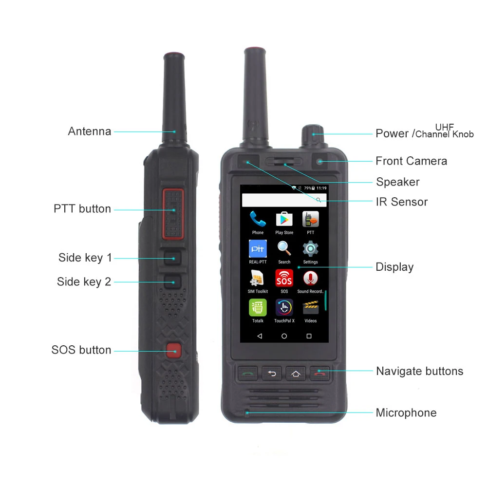 New Anysecu 3G Wifi Radio W5 Android 6.0 Phone PTT Radio IP67 UHF Walkie Talkie 5MP Camera REALPTT ZELLO POC transceiver