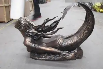 

32"Huge China Folk Art Bronze Pacific sea Nude Mermaid sculpture