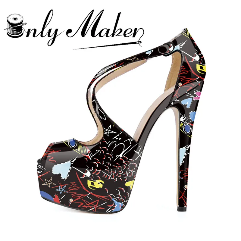Onlymaker 2018 Spring 16cm Peep Toe Women Pumps White and black Graffiti ColorfuNEW Fashion Women Shoes High Heels Sexy platf Onlymaker 2018 Spring 16cm Peep Toe Women Pumps White and black Graffiti ColorfuNEW Fashion Women Shoes High Heels Sexy platf