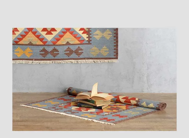 Best Kilim 100% wool handmade Carpet geometric Indian Rug plaid striped Modern contemporary tapestry mat design Bohemian Nordic style 17